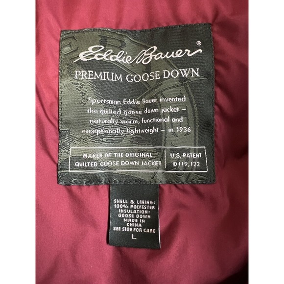 Eddie Bauer Premium Goose Down Women's L Full‎ Zip Vest Burgundy Puffer - Picture 3 of 4